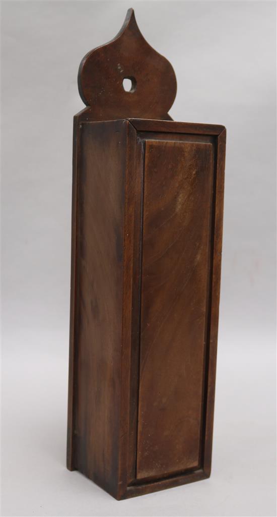 A late Georgian mahogany candle box width 10cm height 43cm